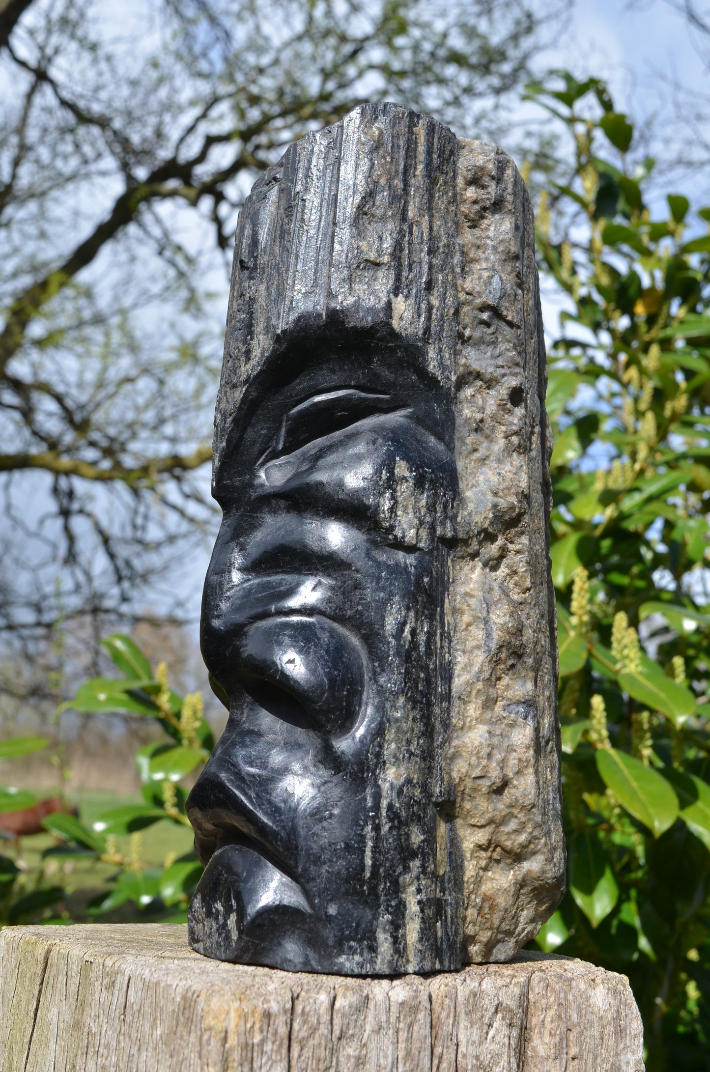 Large Black Tourmaline Tribal Statue.