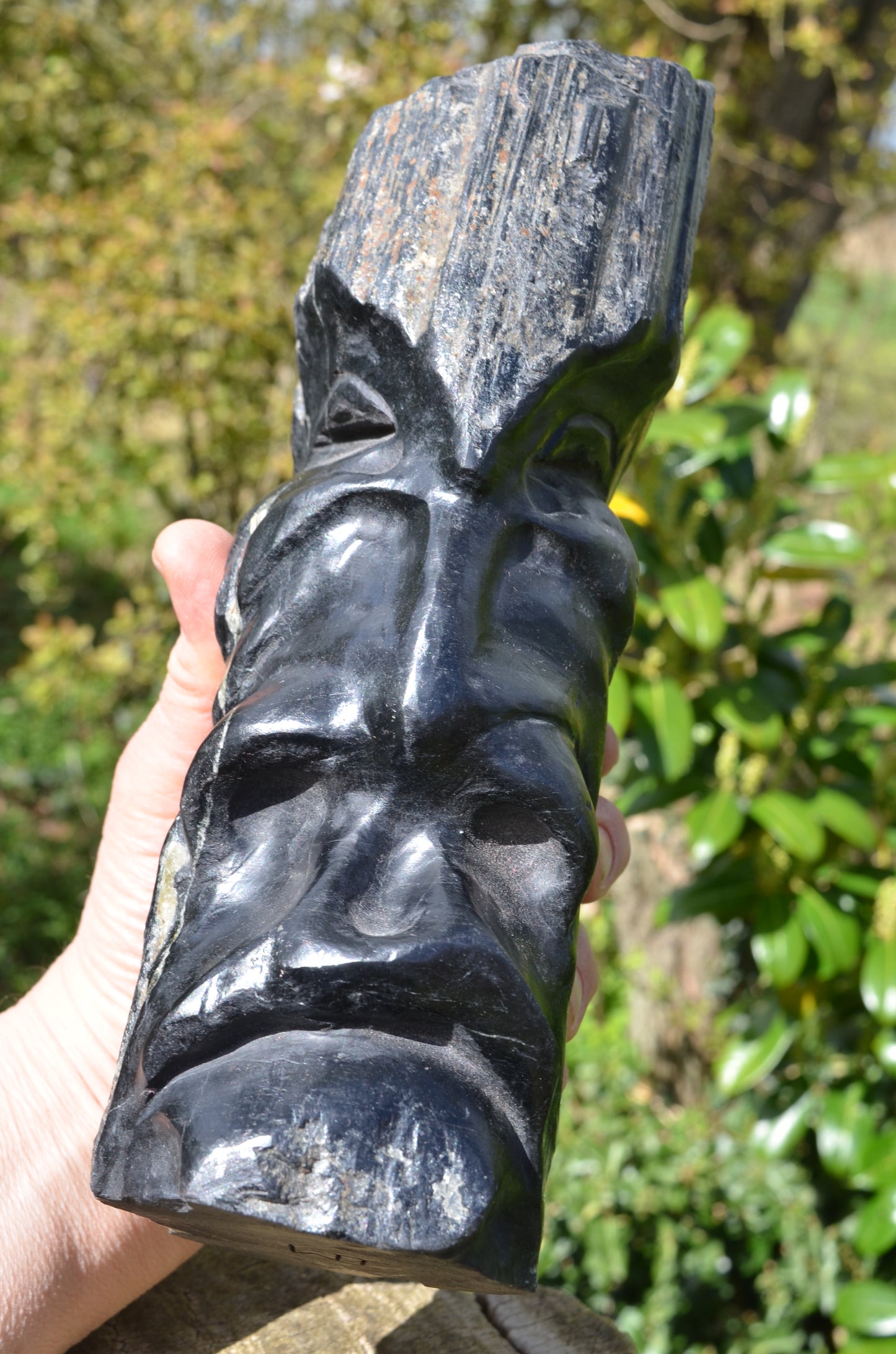 Large Black Tourmaline Tribal Statue.