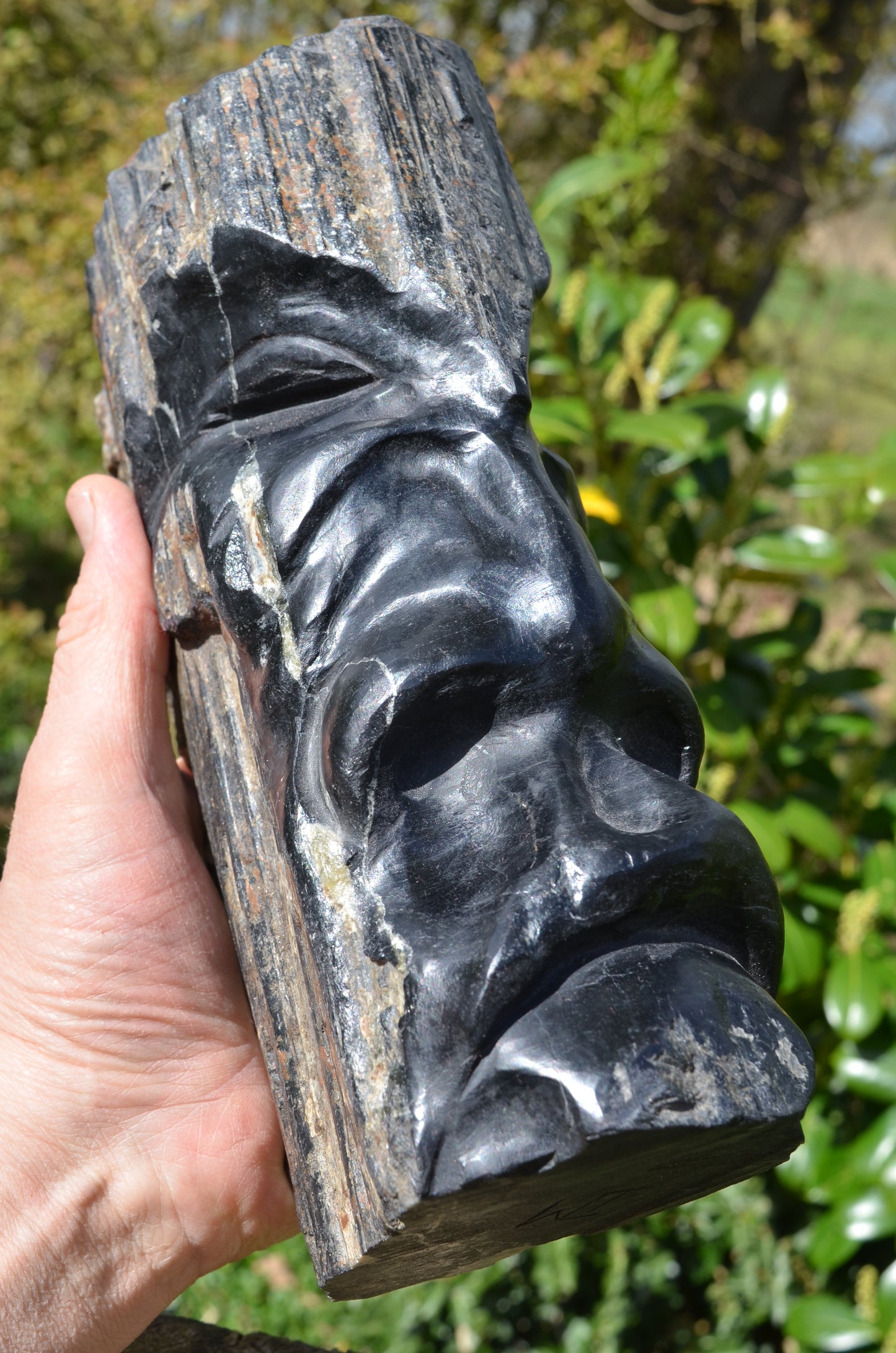 Large Black Tourmaline Tribal Statue.