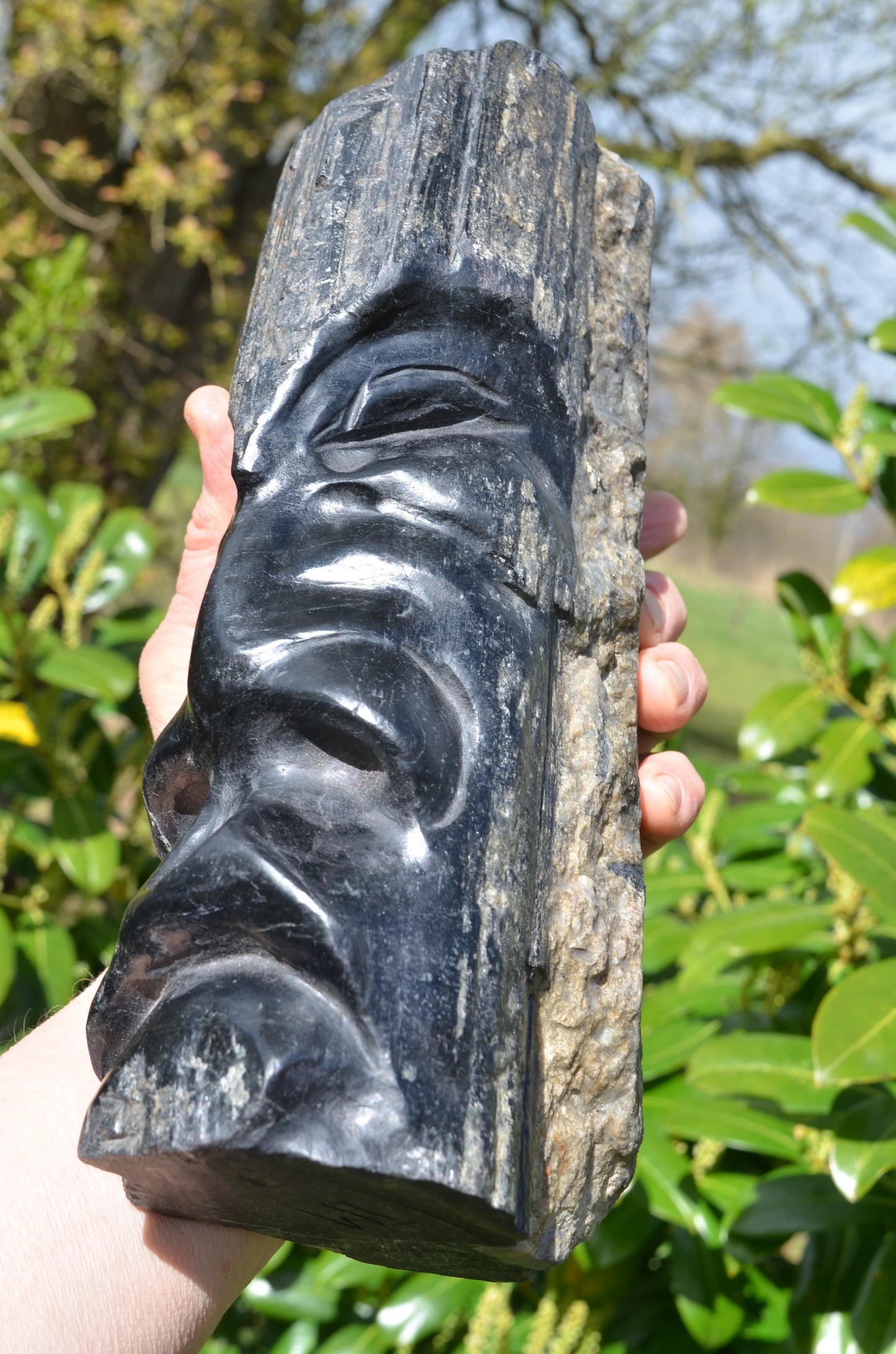 Large Black Tourmaline Tribal Statue.