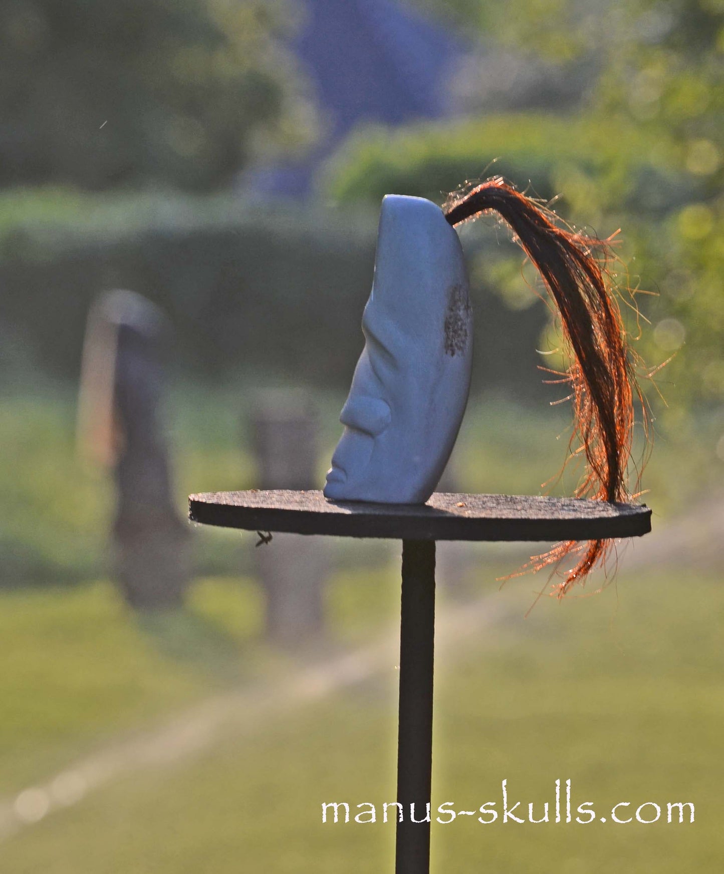 White Steatite Tribal Skull with Awen Symbol  #049