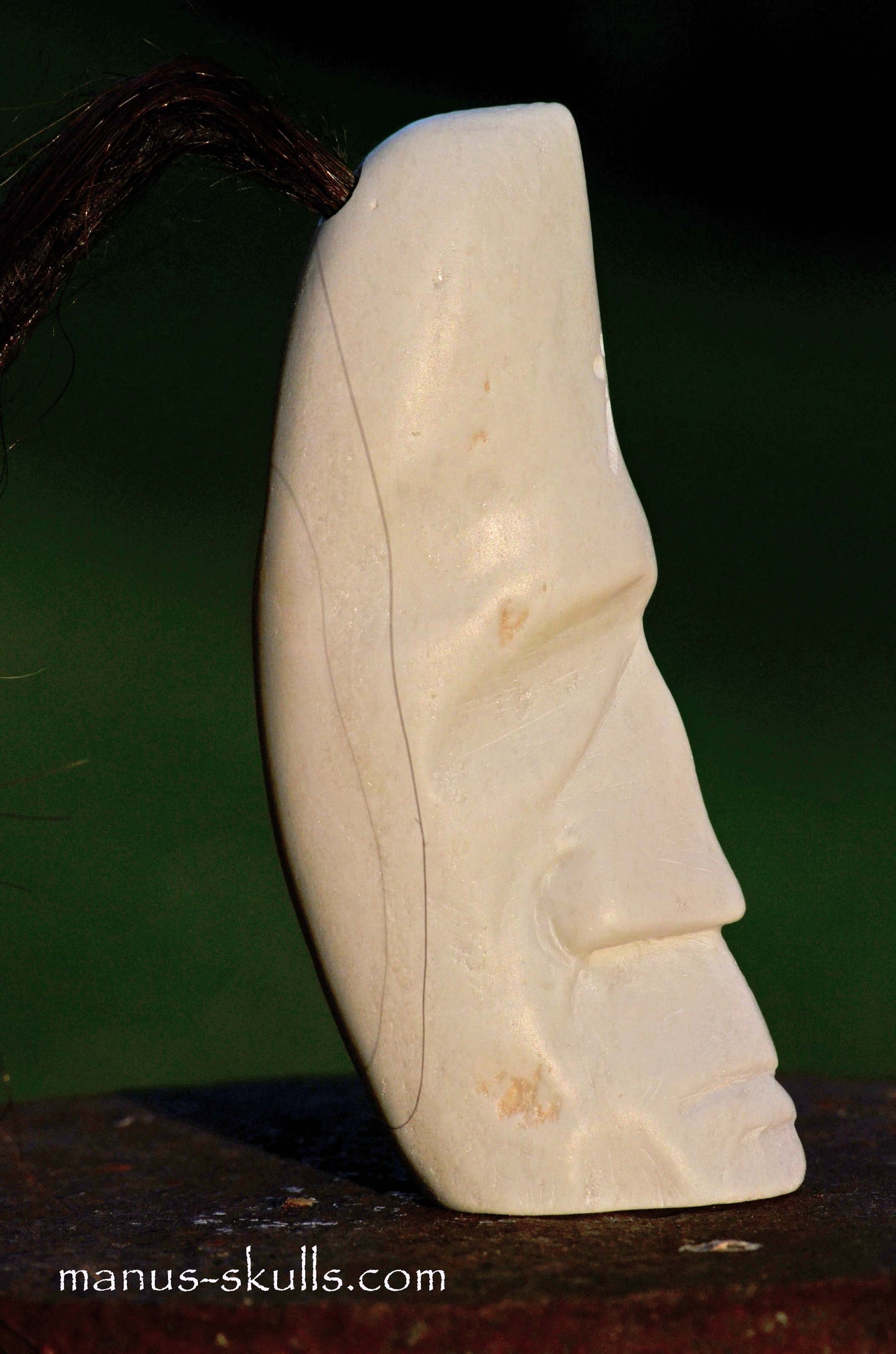 White Steatite Tribal Skull with Awen Symbol  #049