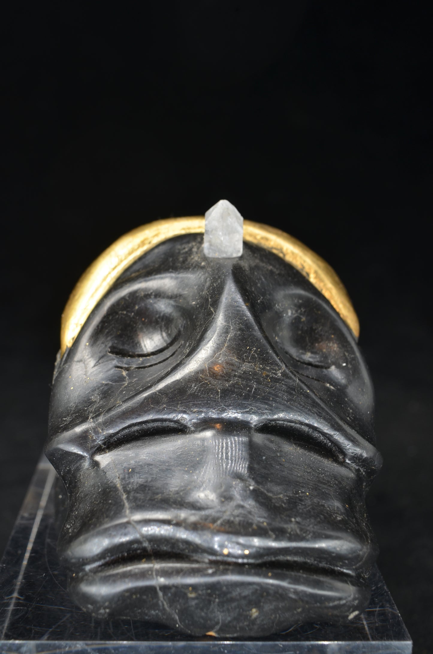 Manus skulls unique Crystal Carvings handmade skulls dragons pendants preseli bluestone tribals spiritual meaning wand Unicorn .. starlight being basalt gold leaf Herkimer diamond