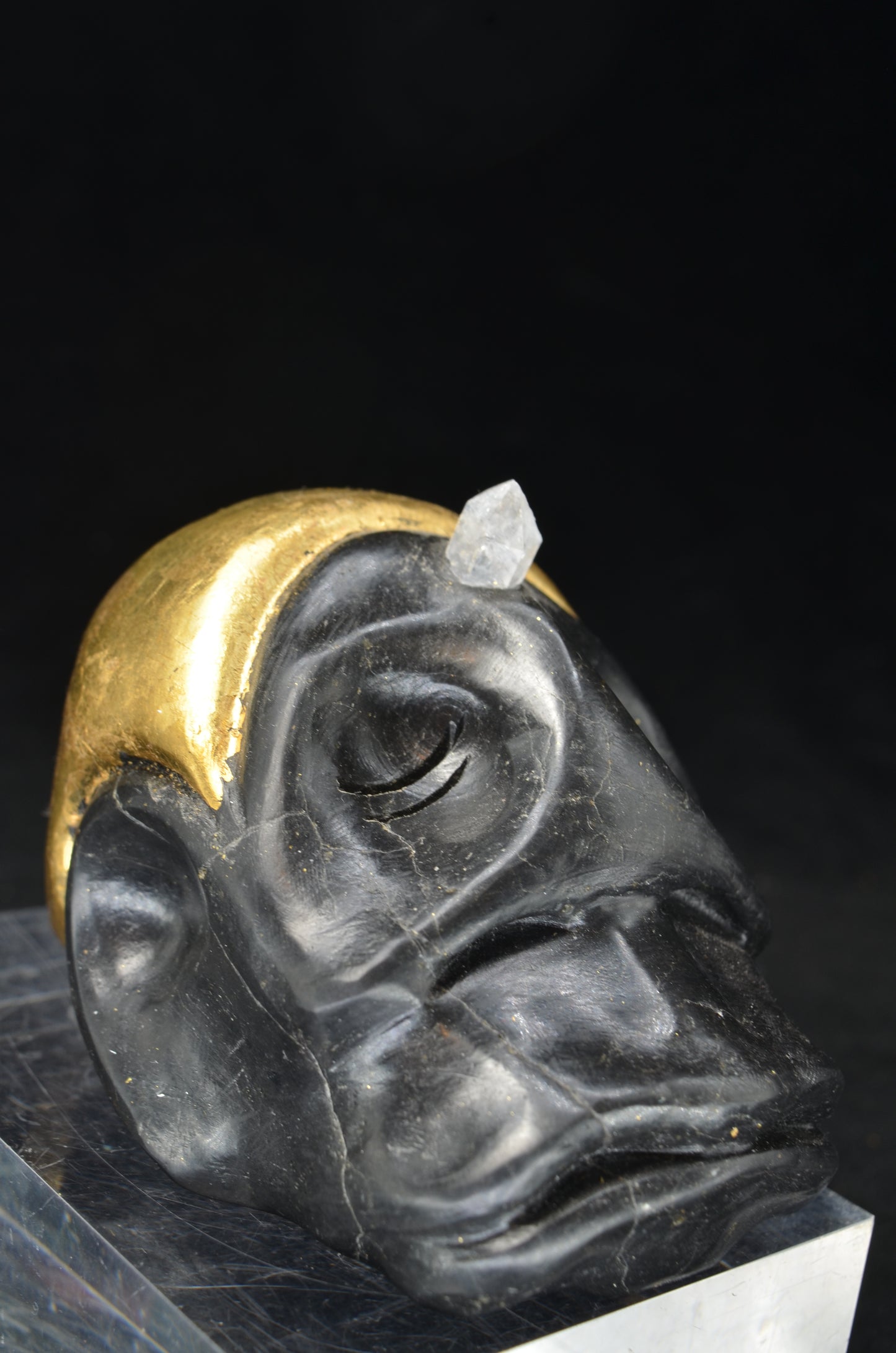 Manus skulls unique Crystal Carvings handmade skulls dragons pendants preseli bluestone tribals spiritual meaning wand Unicorn .. starlight being basalt gold leaf Herkimer diamond