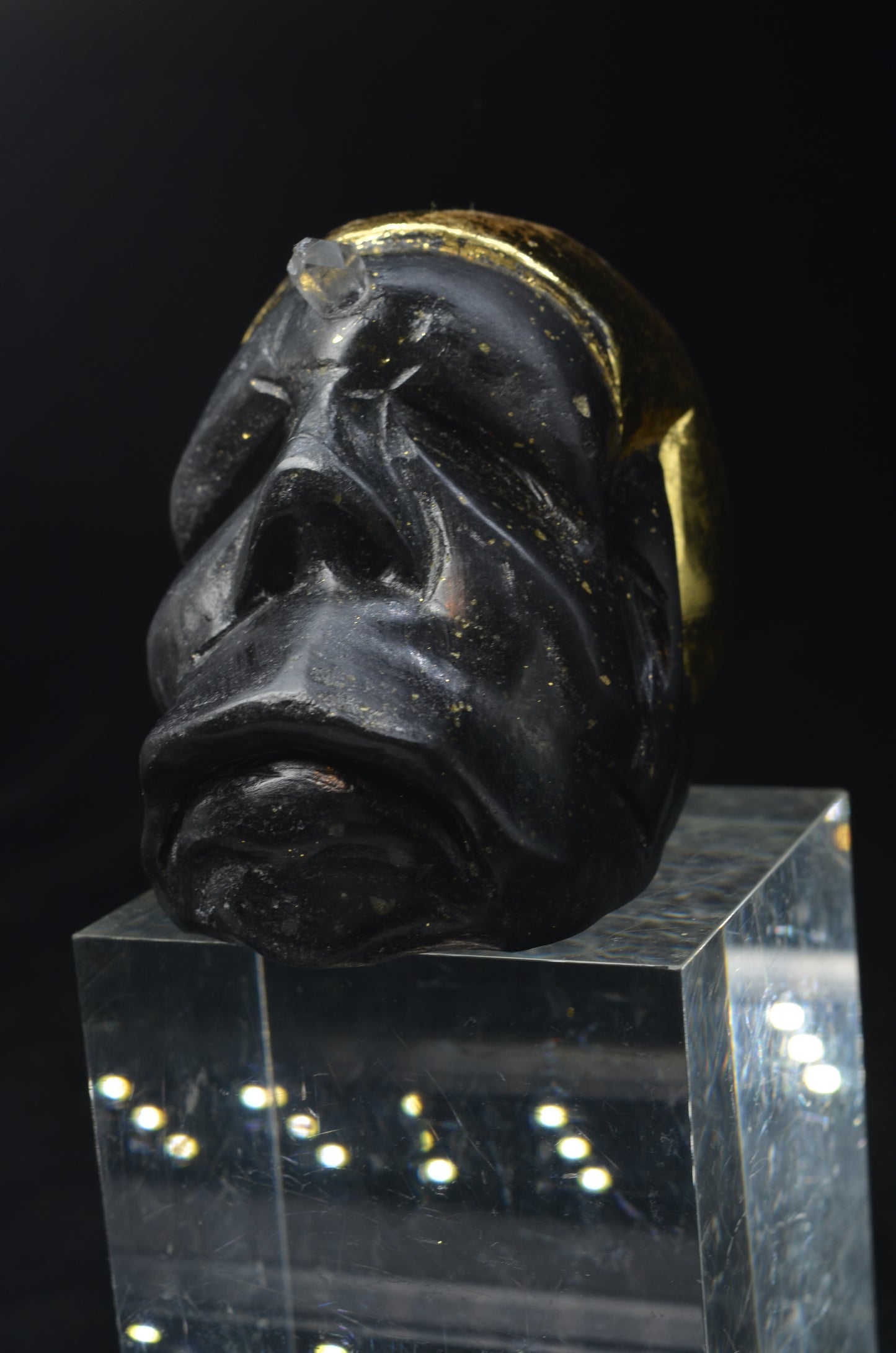 Manus skulls unique Crystal Carvings handmade skulls dragons pendants preseli bluestone tribals spiritual meaning wand Unicorn .. starlight being basalt gold leaf Herkimer diamond