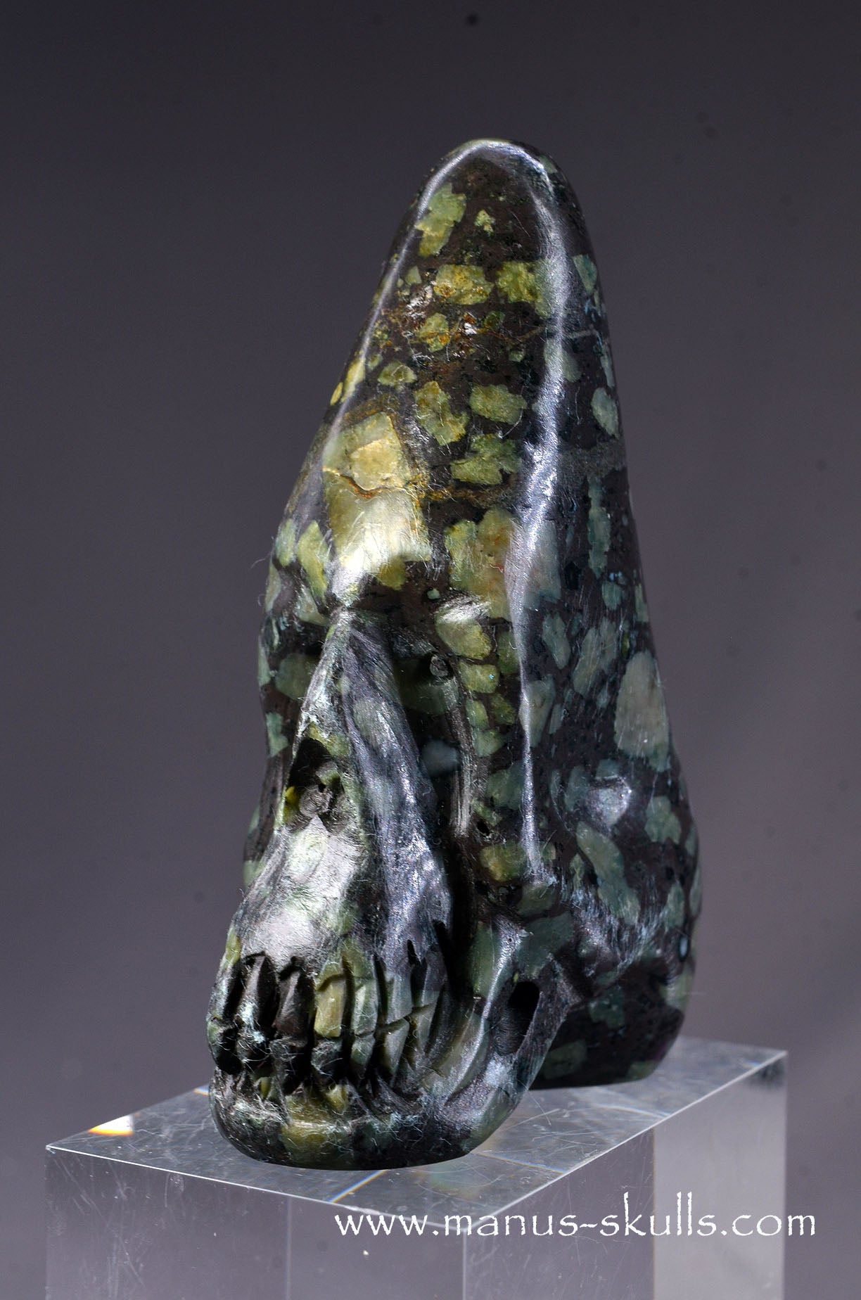 Manus skulls unique Crystal Carvings handmade skulls dragons pendants preseli bluestone tribals spiritual meaning wand Unicorn .. lakelandite