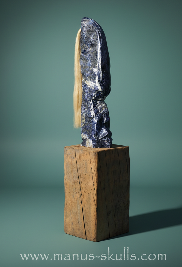 Sodalite Tribal Statue with White ponytail  #090
