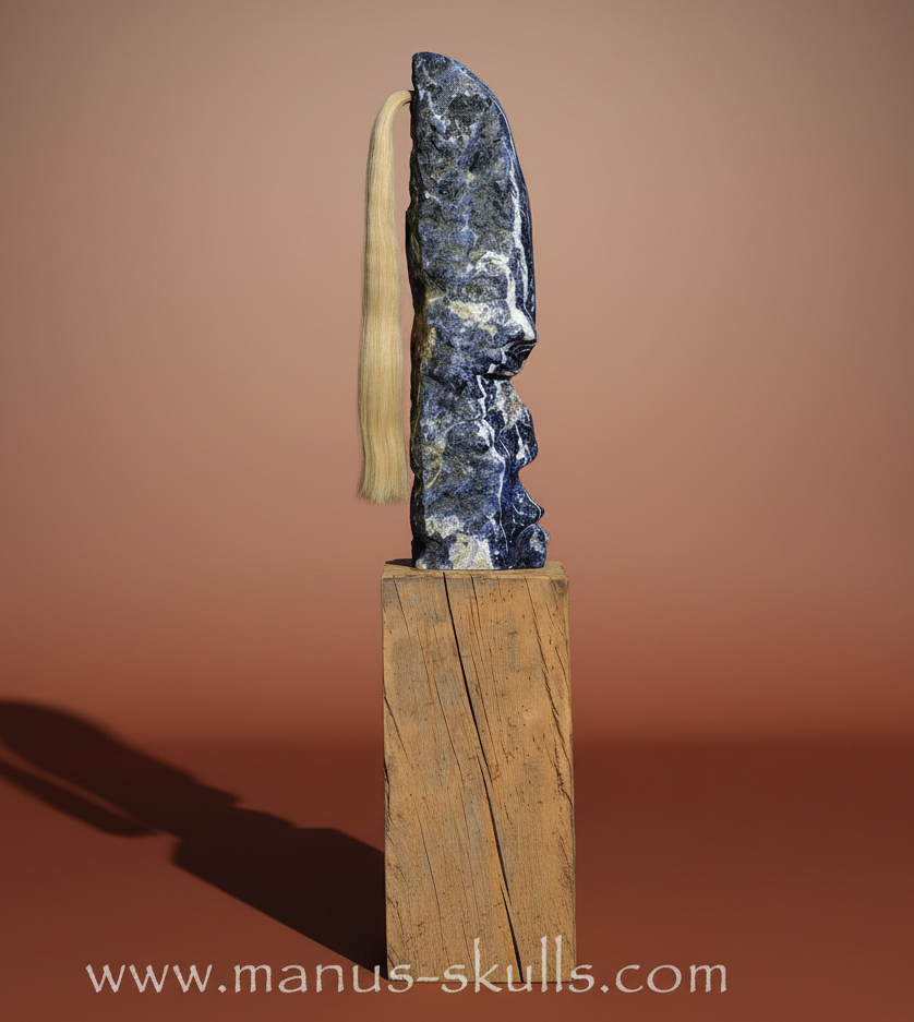 Sodalite Tribal Statue with White ponytail  #090