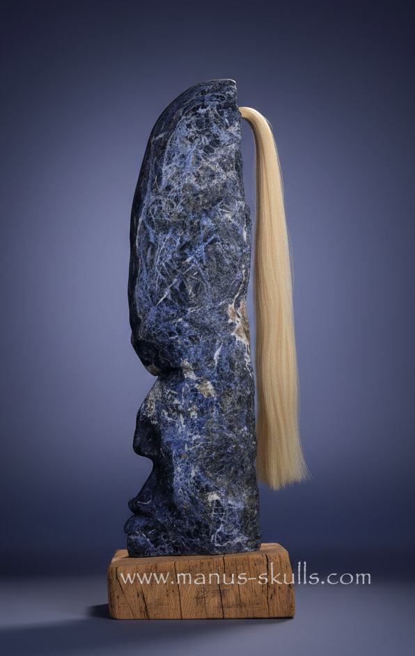 Sodalite Tribal Statue with White ponytail  #090