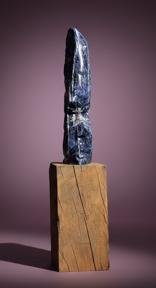 Sodalite Tribal Statue with White ponytail  #090