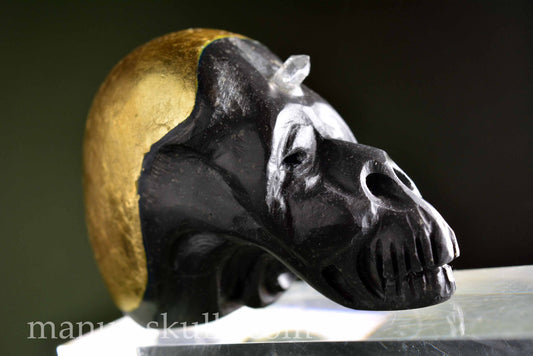Basalt with Gold Leaf & Herkimer Skull