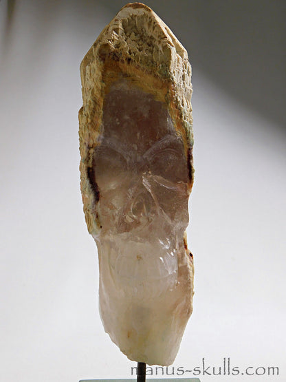 Mountain Quartz with Calcite Skull on Dolerite pedestal