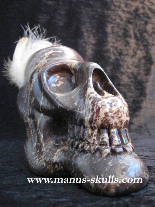 Steatite Skull with chicken feather